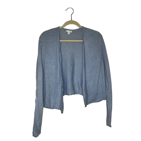 J.Jill Sweaters - J Jill Blue Linen Cotton Modal Open Front Cropped Cardigan Womens Large
